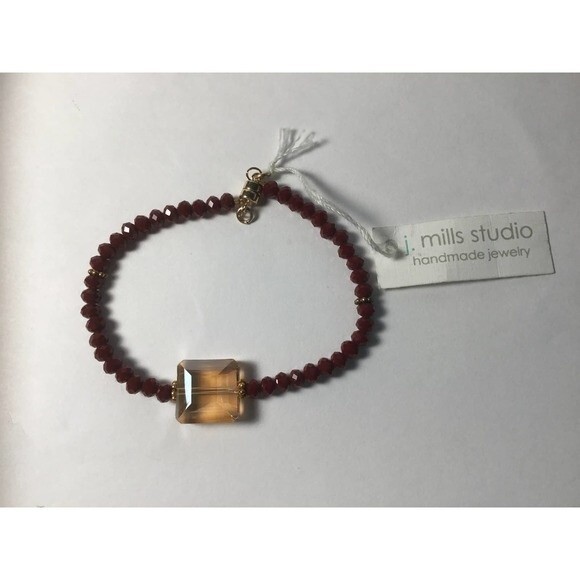 J. Mills Studio Maroon Bead Bracelet Crystal - Picture 2 of 2
